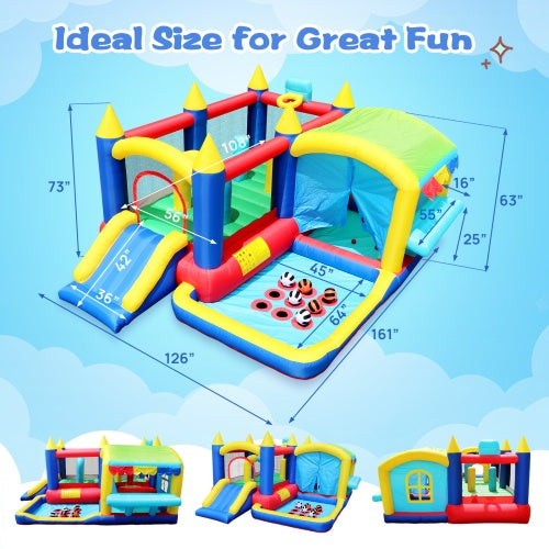 7-in-1 Inflatable Bounce House, Bouncy House With Ball Pit For Kids Indoor And Outdoor Party Family Fun, Obstacles, Toddler Jump Bounce Castle With Ball Pit For Birthday Party Gifts