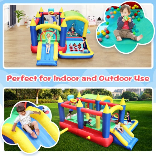 7-in-1 Inflatable Bounce House, Bouncy House With Ball Pit For Kids Indoor And Outdoor Party Family Fun, Obstacles, Toddler Jump Bounce Castle With Ball Pit For Birthday Party Gifts