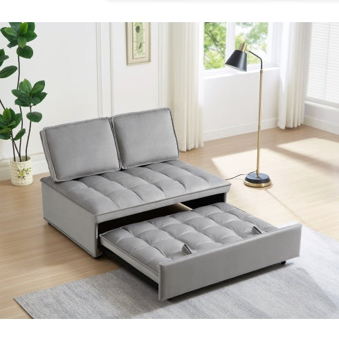 Convertible Sleeping Sofa Bed, Modern Velvet Fabric Double Seat Sofa Bed, Sleeping Sofa Bed With 2 Backs And Detachable Backs, Backs, Suitable For Living Room Bedroom,Grey