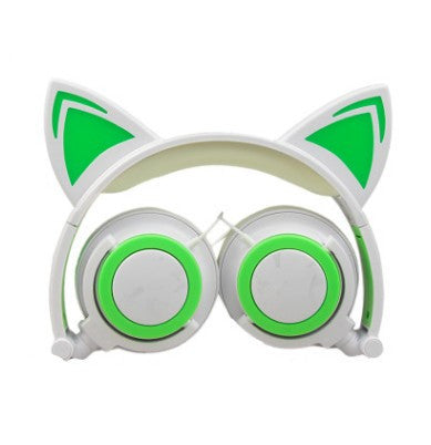 Cat ear head-mounted luminous foldable mobile phone music headset