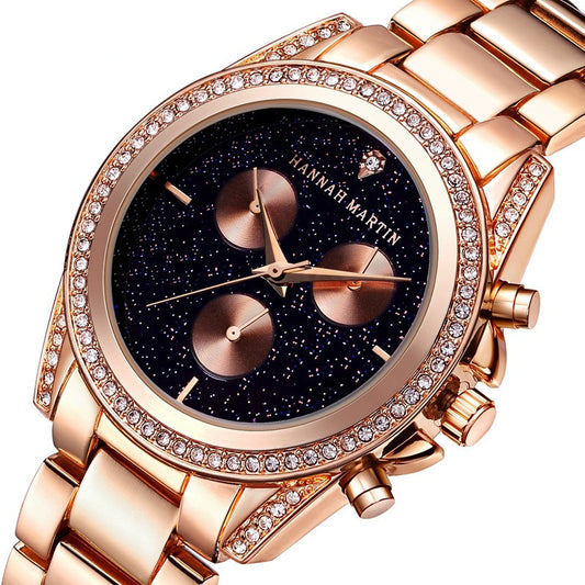 Ladies Rose Gold Fashion Diamond Watch Waterproof Quartz