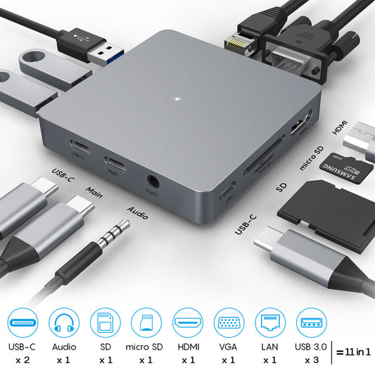 Eleven in one type-C docking station usb-c hub expansion HDMI VGA RJ45 USB 3.0