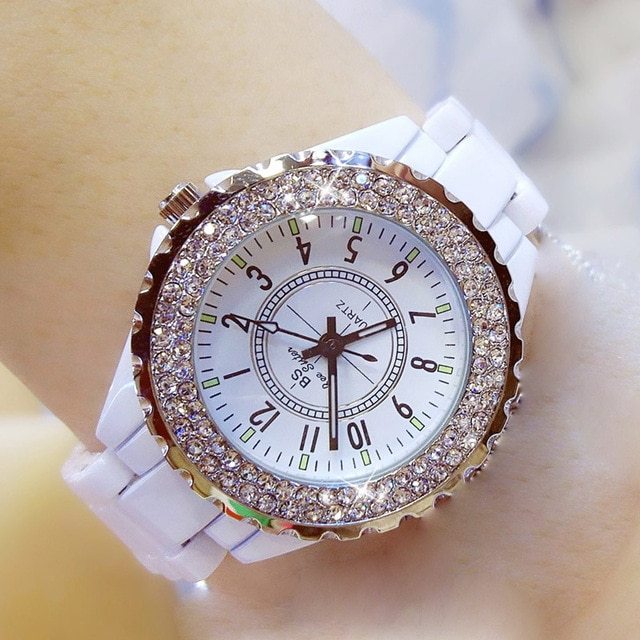 Crystal Ladies White Ceramic Ladies Watch Quartz Fashion