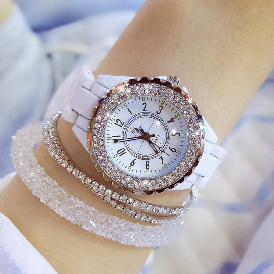 Crystal Ladies White Ceramic Ladies Watch Quartz Fashion