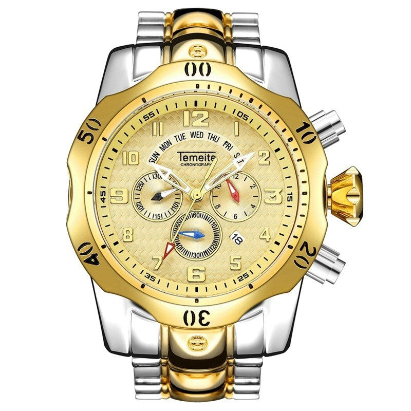 Waterproof quartz watch with large dial