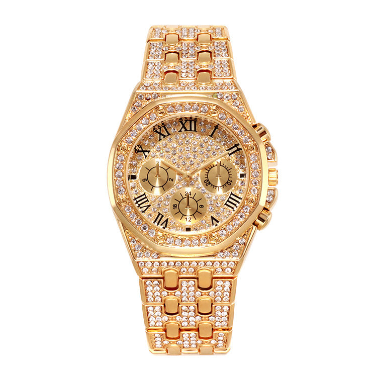 Watch with big dial full of diamonds and stars