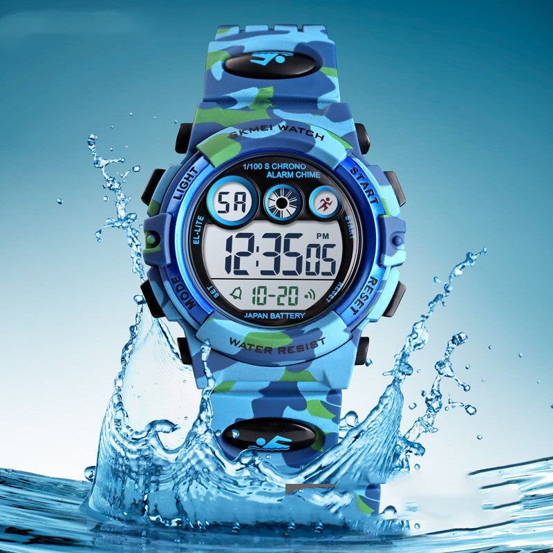 LED Lights Camouflage Military Waterproof Electronic Children's Watch