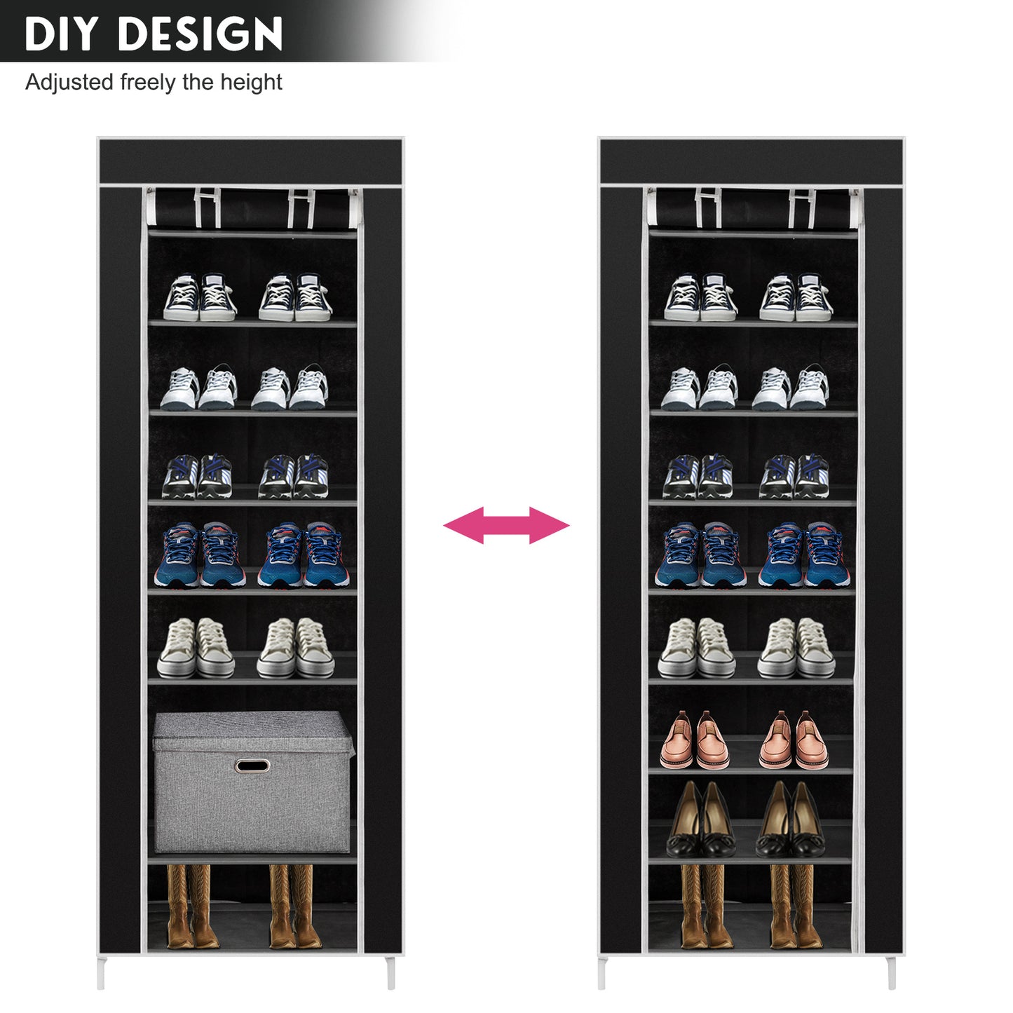 10-layer 9-panel Non-woven Shoe Cabinet Black