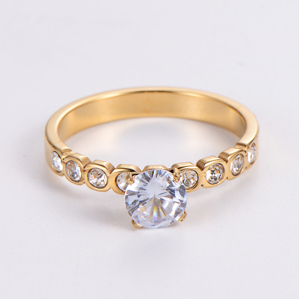 Polished Hexagonal Rhinestone-encrusted Zircon Ring