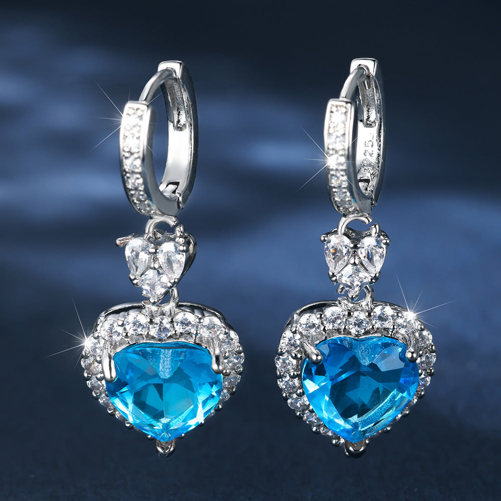 Platinum Topaz Blue Zircon Heart Of The Ocean Ear Clip