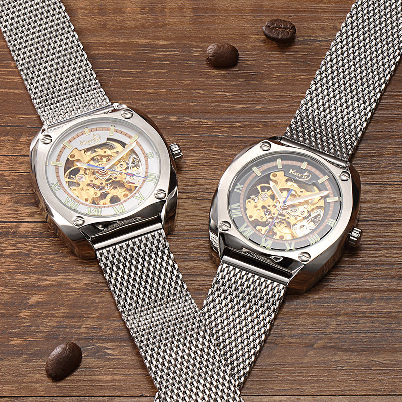 Hollowed-out tourbillon mechanical net belt watch