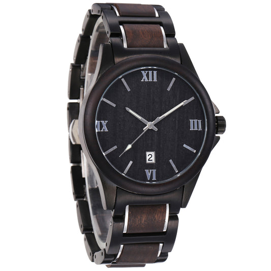 Men Quartz Sandalwood Watch Black