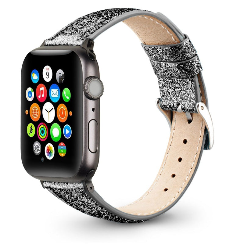 Compatible with Apple , Watch Strap Leather Glitter Leather Strap