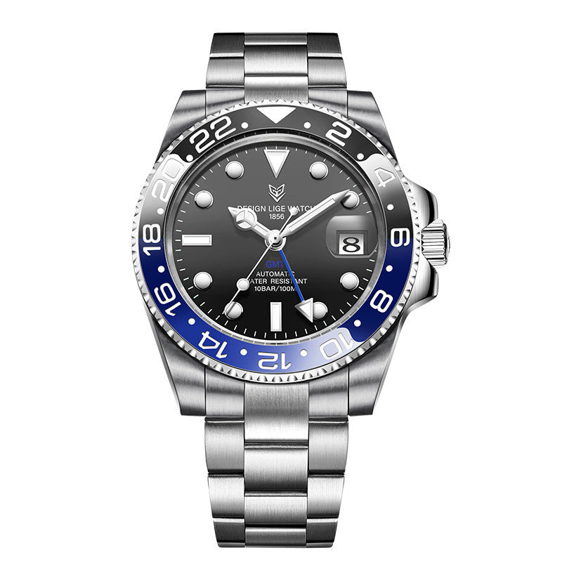 LIGE Men's Deep Waterproof GMT Clock Watch