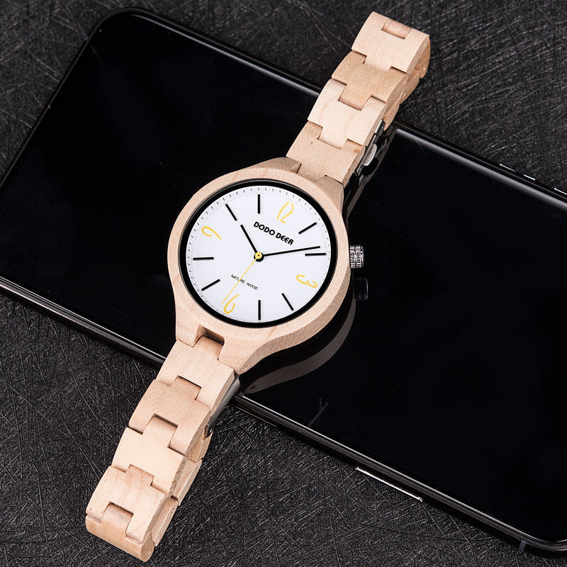 Wooden luminous quartz watch