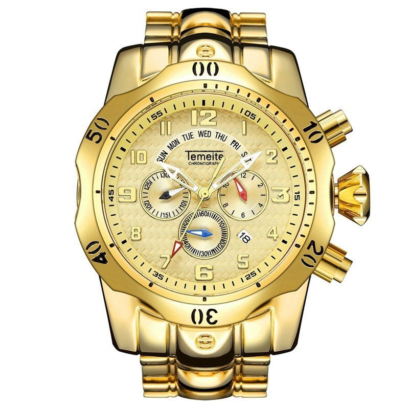 Waterproof quartz watch with large dial