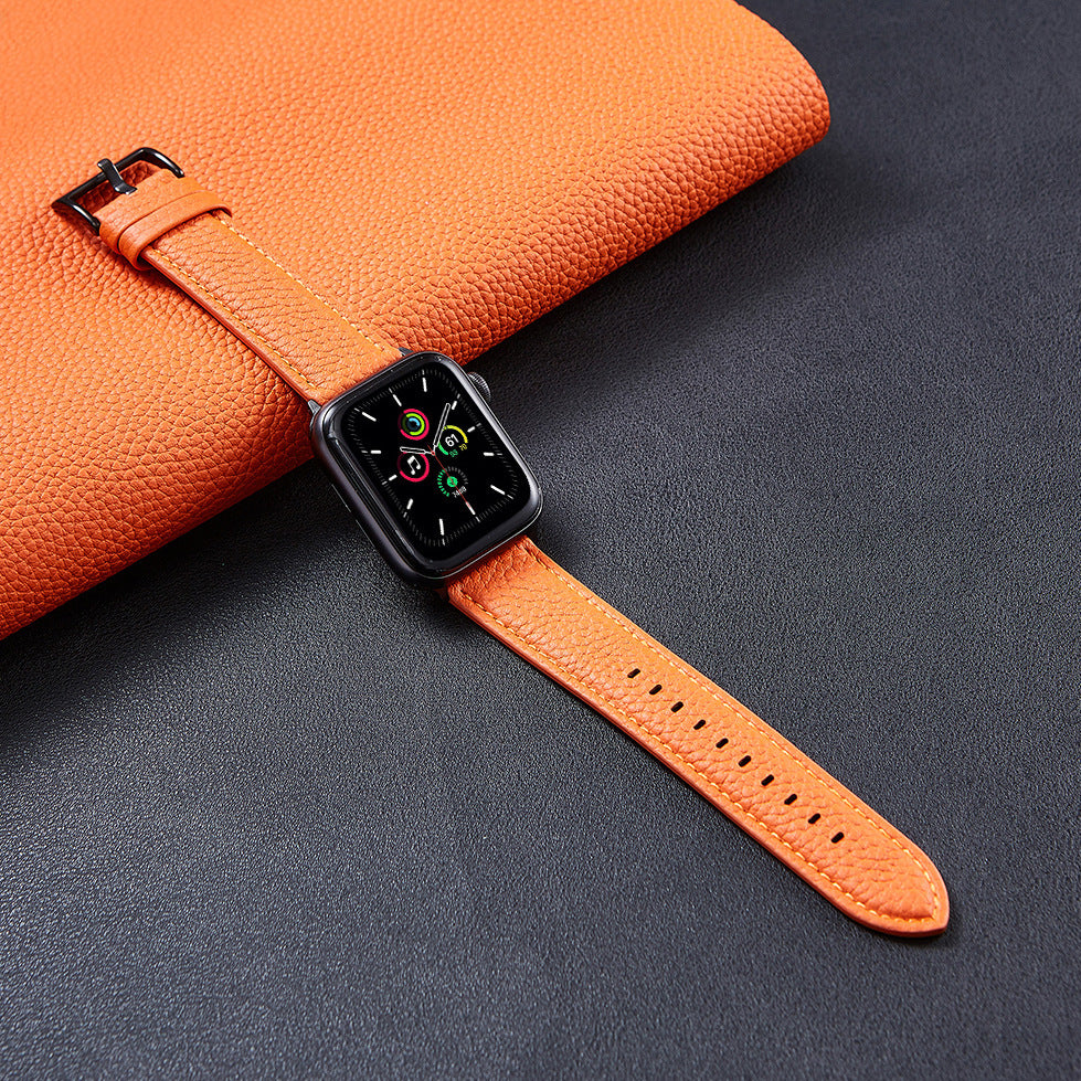 Suitable For  Iwatch SE Strap Lychee Pattern Oil Wax Leather Strap New Silicone Leather Strap