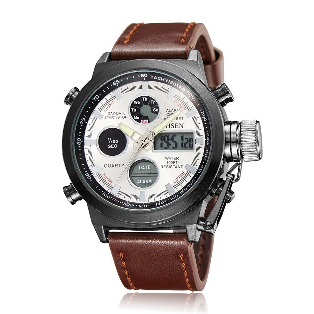 Sport watch with alloy shell, canvas and leather with large dial