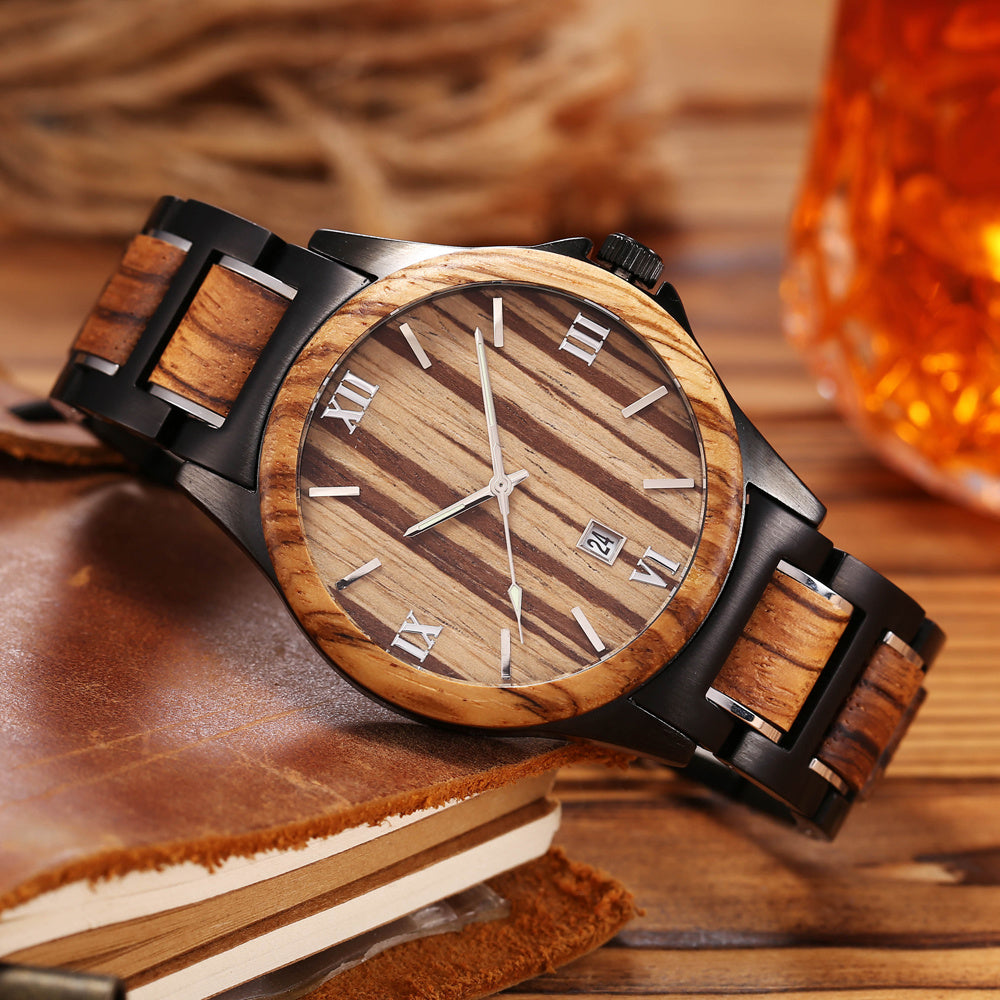 Men Quartz Sandalwood Watch Black