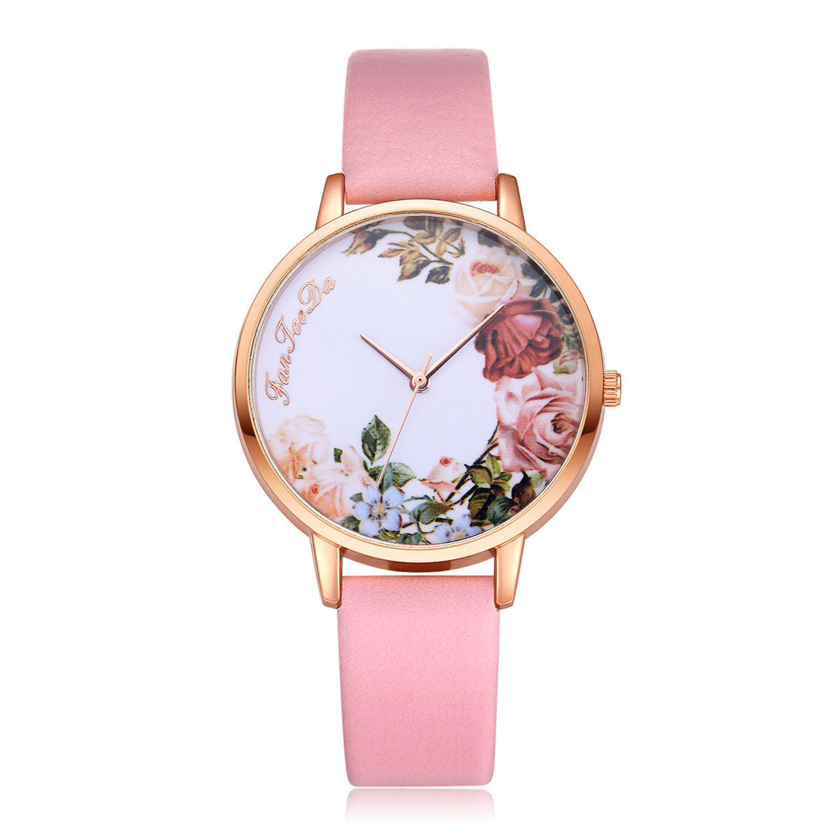 Pastoral style flower pattern thin strap quartz watch