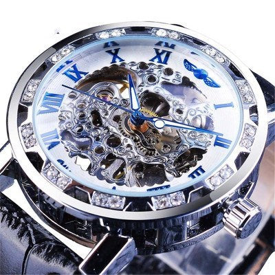 Fashion casual classic watch rhinestone hollow manual mechanical watch