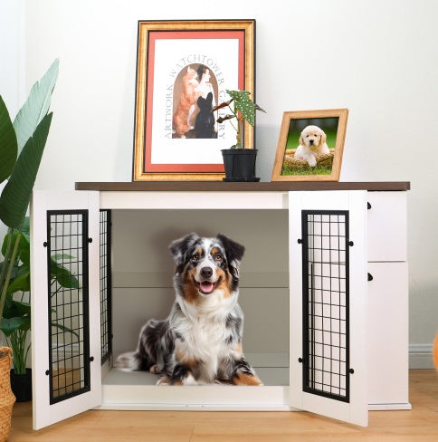 Furniture Style Dog Cage, Wooden Dog Cage, Double Door Dog Cage, Side Cabinet Dog Cage, Dog Crate