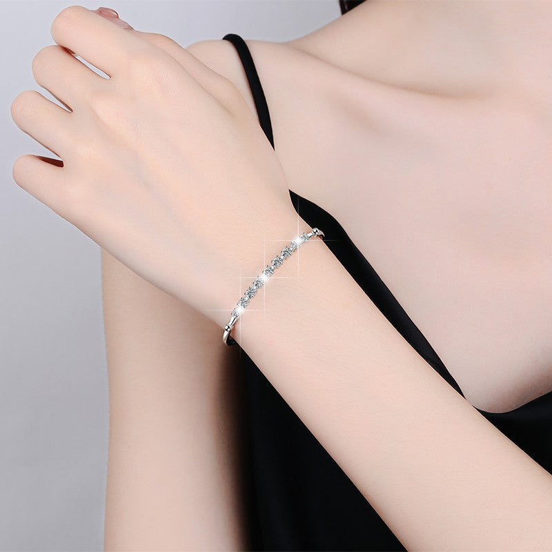 S925 Sterling Silver Women's Bracelet Gang Drill Adjustable Fashion Jewelry Moissanite