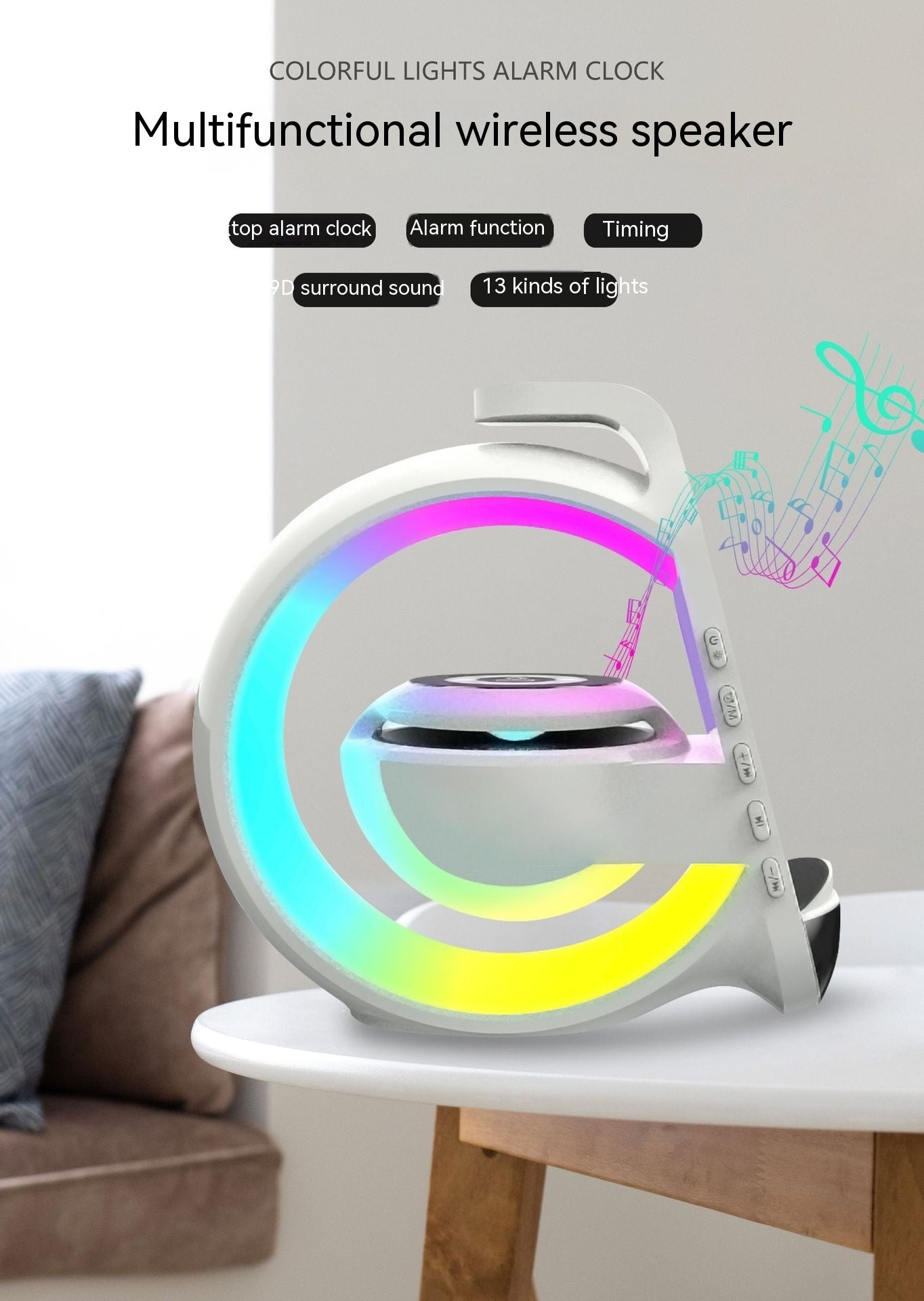 A Bluetooth Speaker Six-in-one Wireless Charger Large G Ambience Light Alarm Clock Microphone Audio