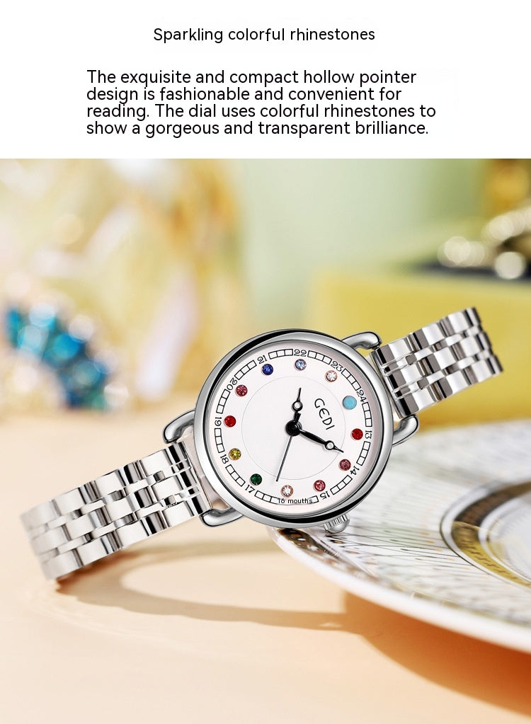 Niche Women's Good-looking Steel Belt Small Light Luxury Ins Birthstone Waterproof Fashion Quartz Watch