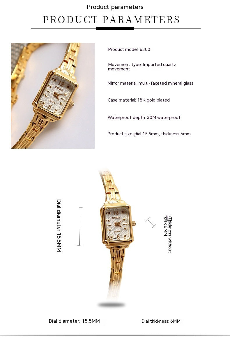 Temperament Copper Plating 18K Gold Fashion Casual Internet Celebrity Women's Square Watch