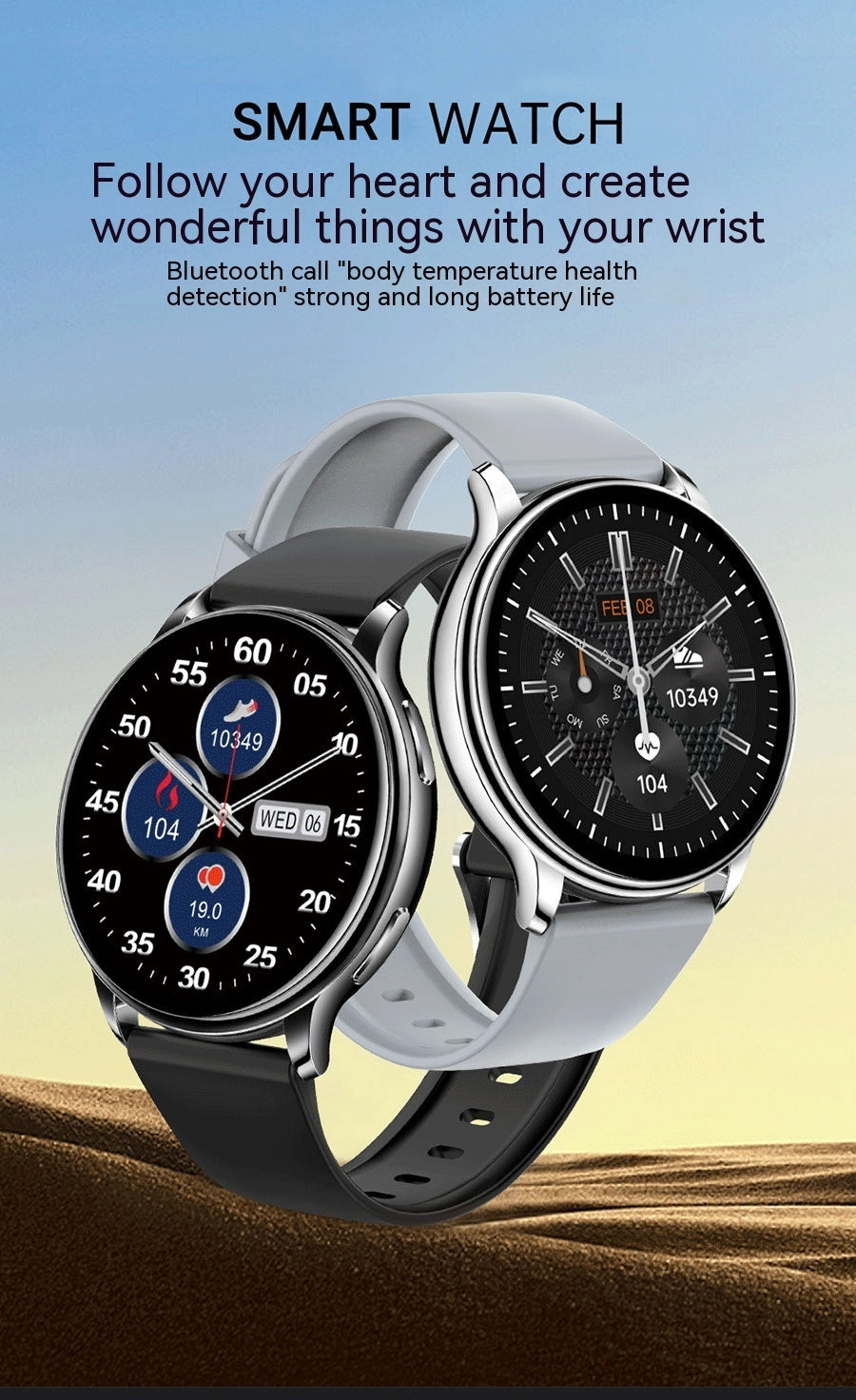 Smart Couple Watch Round Screen Bluetooth Calling Heart Rate Blood Oxygen Sleep Monitoring