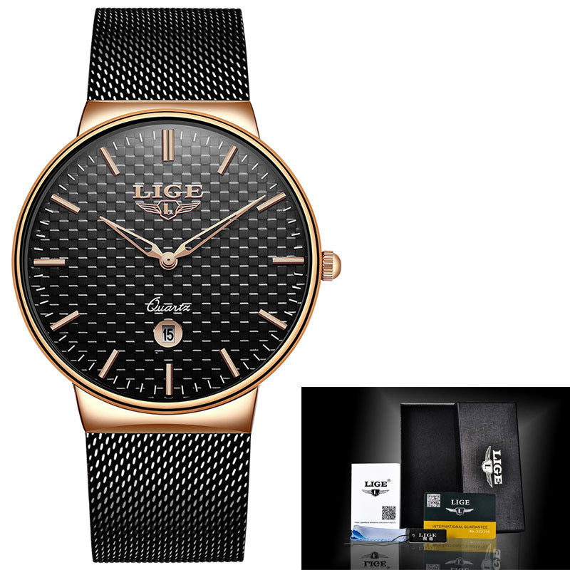 Men's mesh belt multifunctional waterproof quartz watch