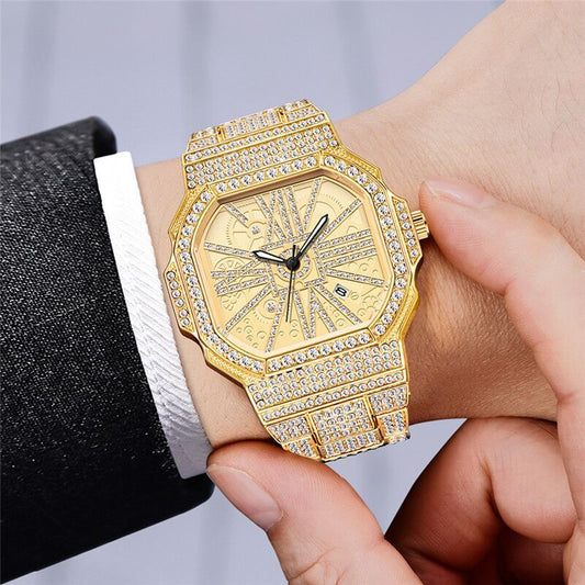 Full Diamond Square Water Diamond Watch Hip-hop Flash