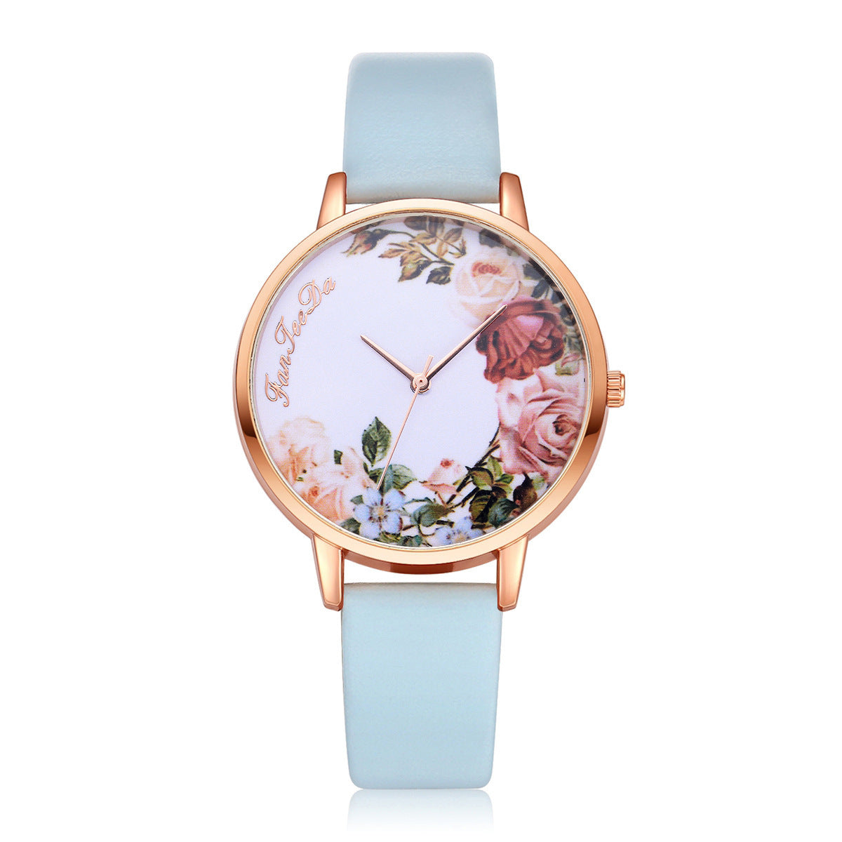 Pastoral style flower pattern thin strap quartz watch