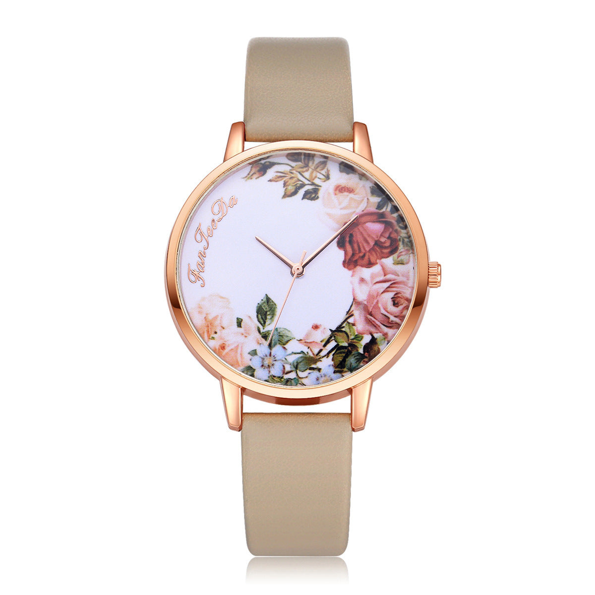 Pastoral style flower pattern thin strap quartz watch