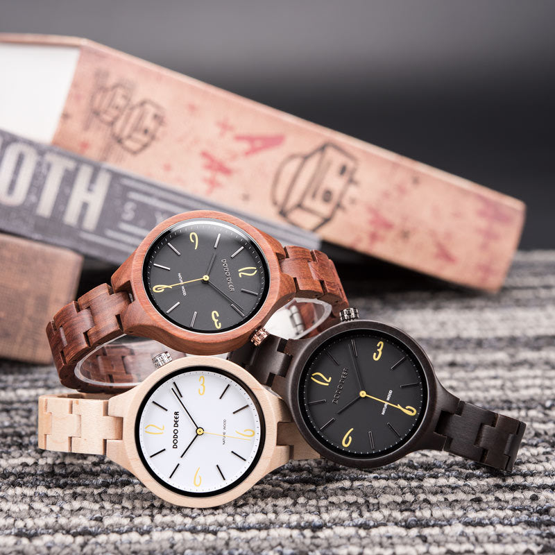 Wooden luminous quartz watch