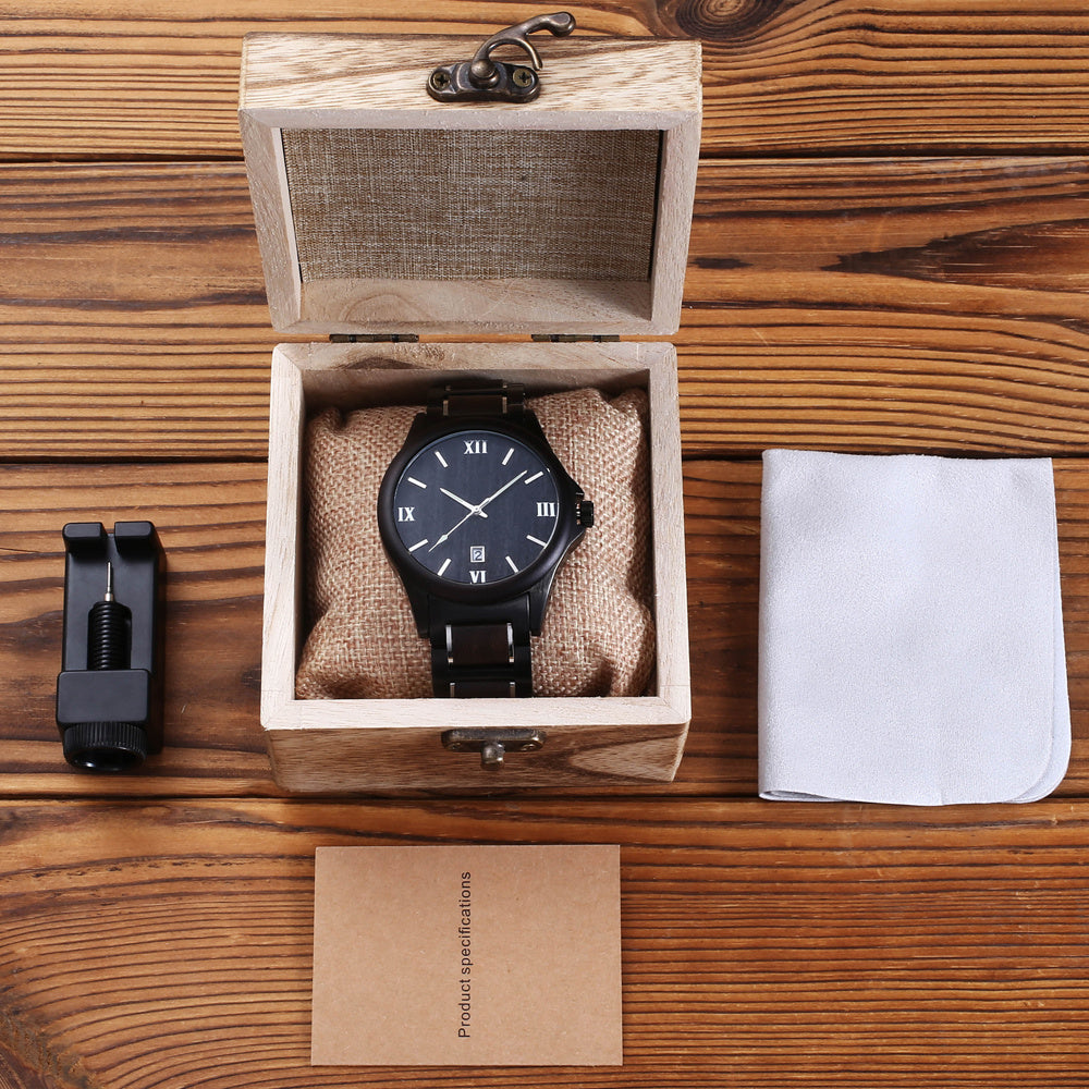 Men Quartz Sandalwood Watch Black