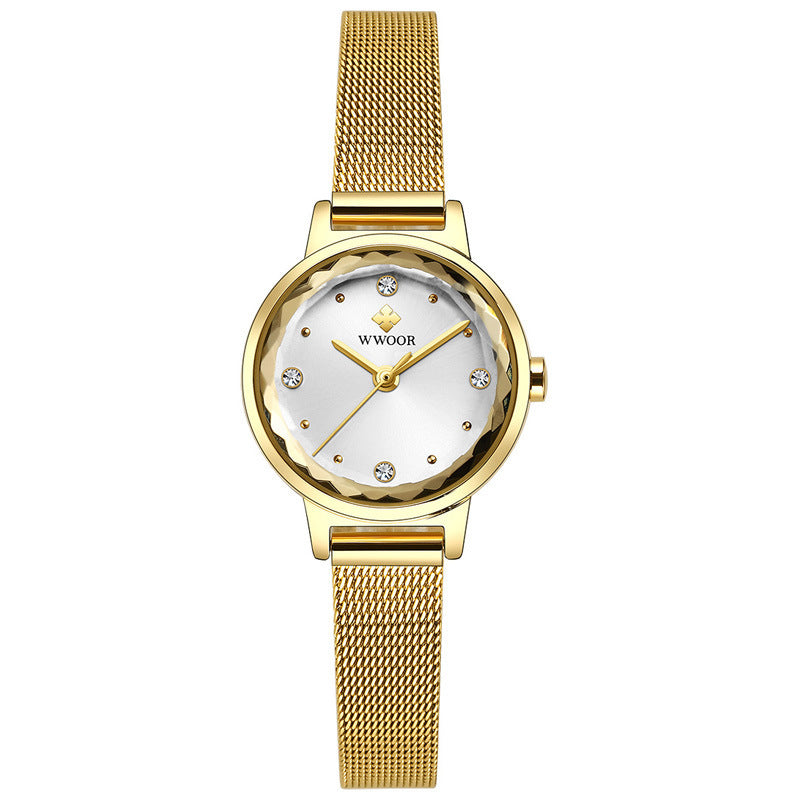 WWOOR women's quartz watch with mesh belt