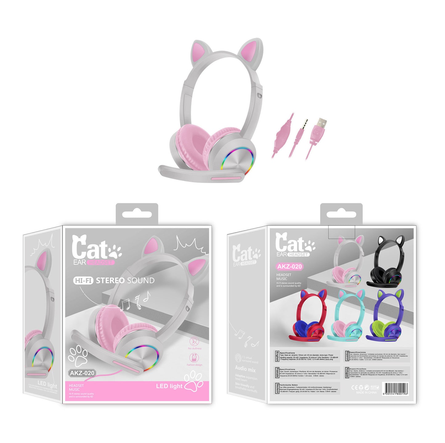 Luminous cat ear headset headset wired headset