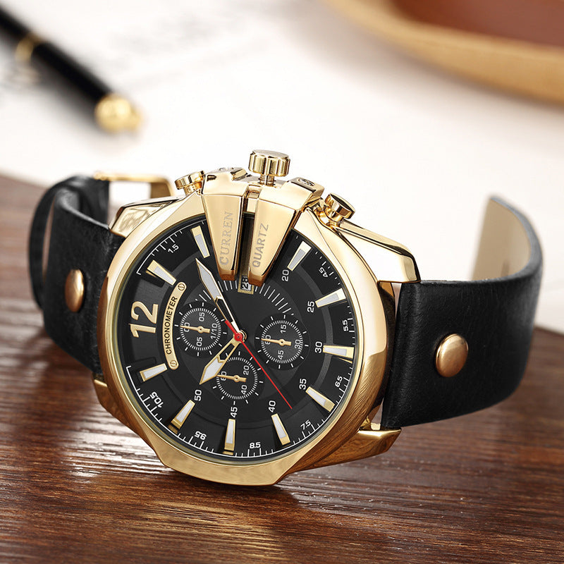 Waterproof calendar leather strap quartz watch