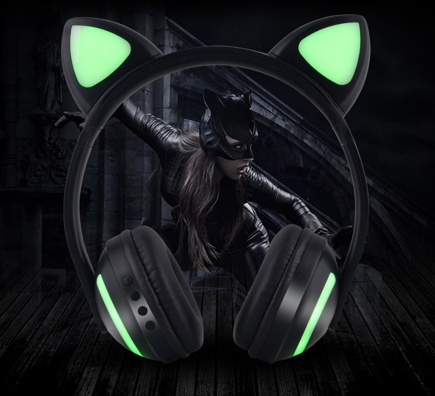 Hot Explosive Headphones Wireless Bluetooth Cat Ears Headphones Noise Reduction Live Breathing Lights Glare