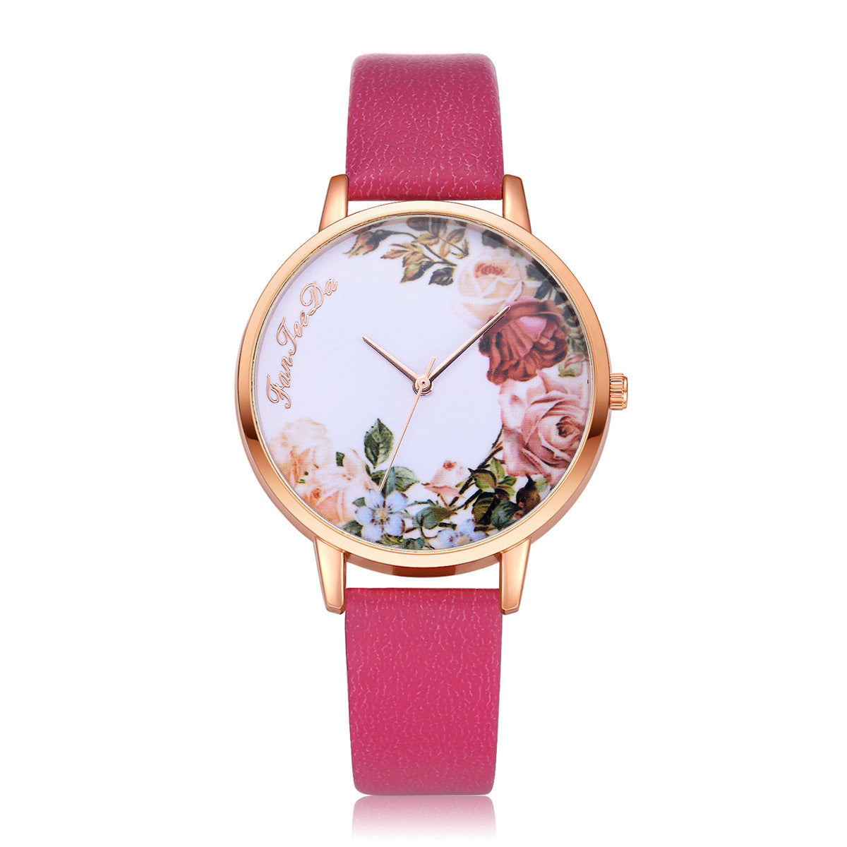 Pastoral style flower pattern thin strap quartz watch