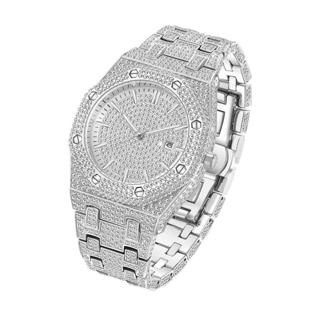 Fashion Rap Ice Hip Hop Full Diamond Large Dial Quartz Men's Watch