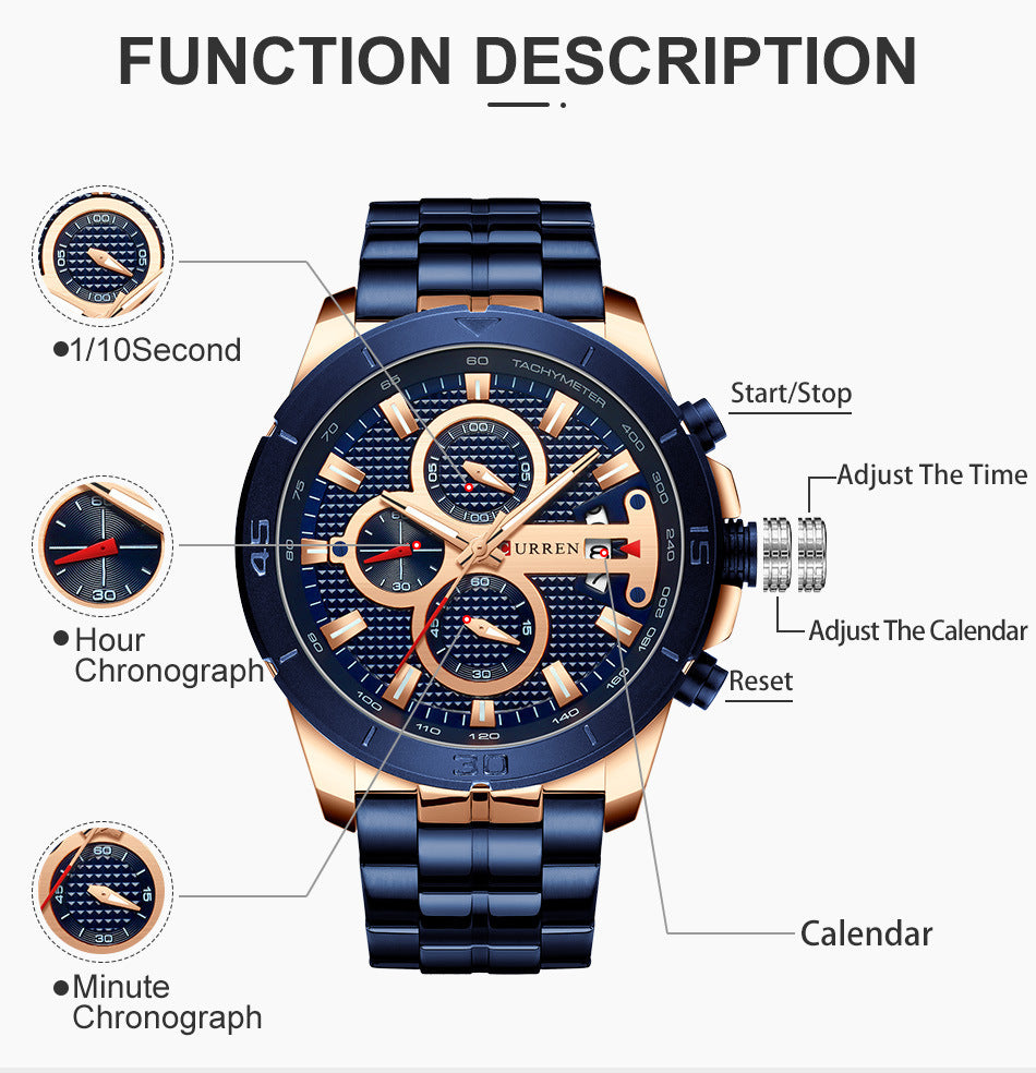 Six needle multifunctional quartz watch