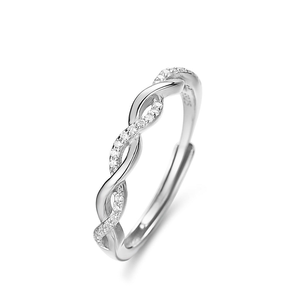 S925 Sterling Silver Twist Micro Inlaid Zircon Exquisite Adjustable Fashion Female Korean Style Ring