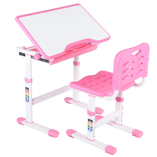 Adjustable Kids Study Homework Desk Chair Children Activity Art Table Set(Pink)