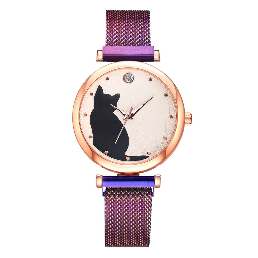 Ladies Cat Quartz Watch Bracelet Set