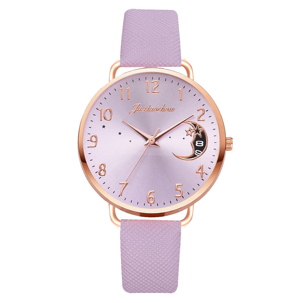 Ladies Personality Quartz Watch Pu With Pattern Dial With Calendar