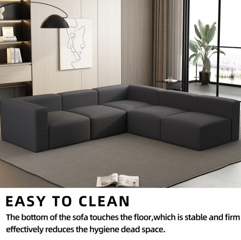 104.3270.86 Modular Sectional Sofa Sleeper Couch, Sectional Sofa With Chaise And Ottoman, Convertible U Shaped Modular Sofa Set. Compressed Sponge, Dark Grey