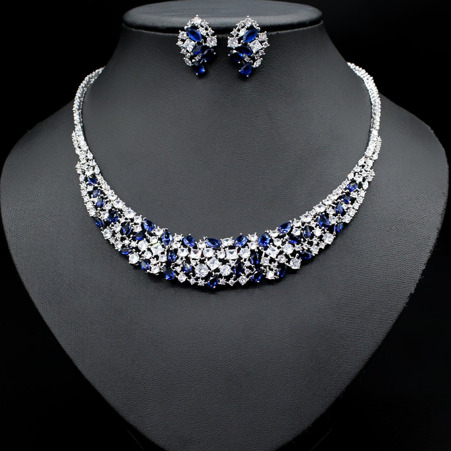 Simple Graceful Shining Zircon Necklace Earrings Set